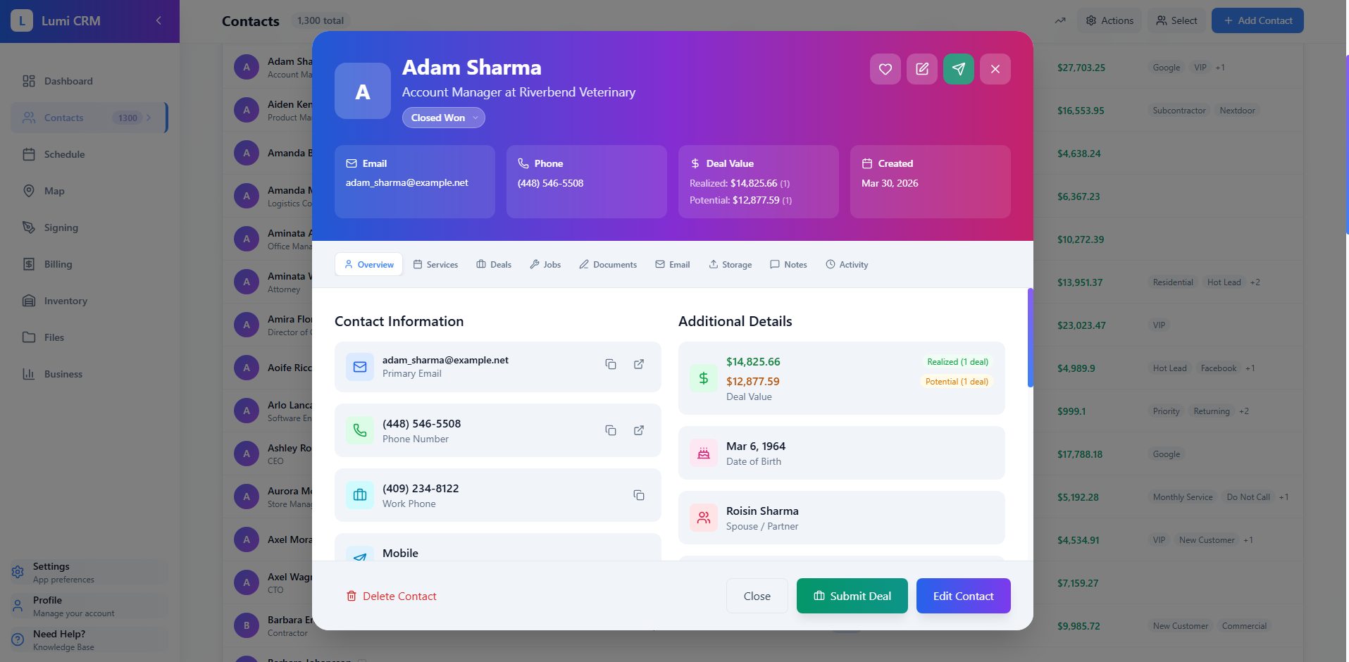 Lumi-CRM — Contact Card