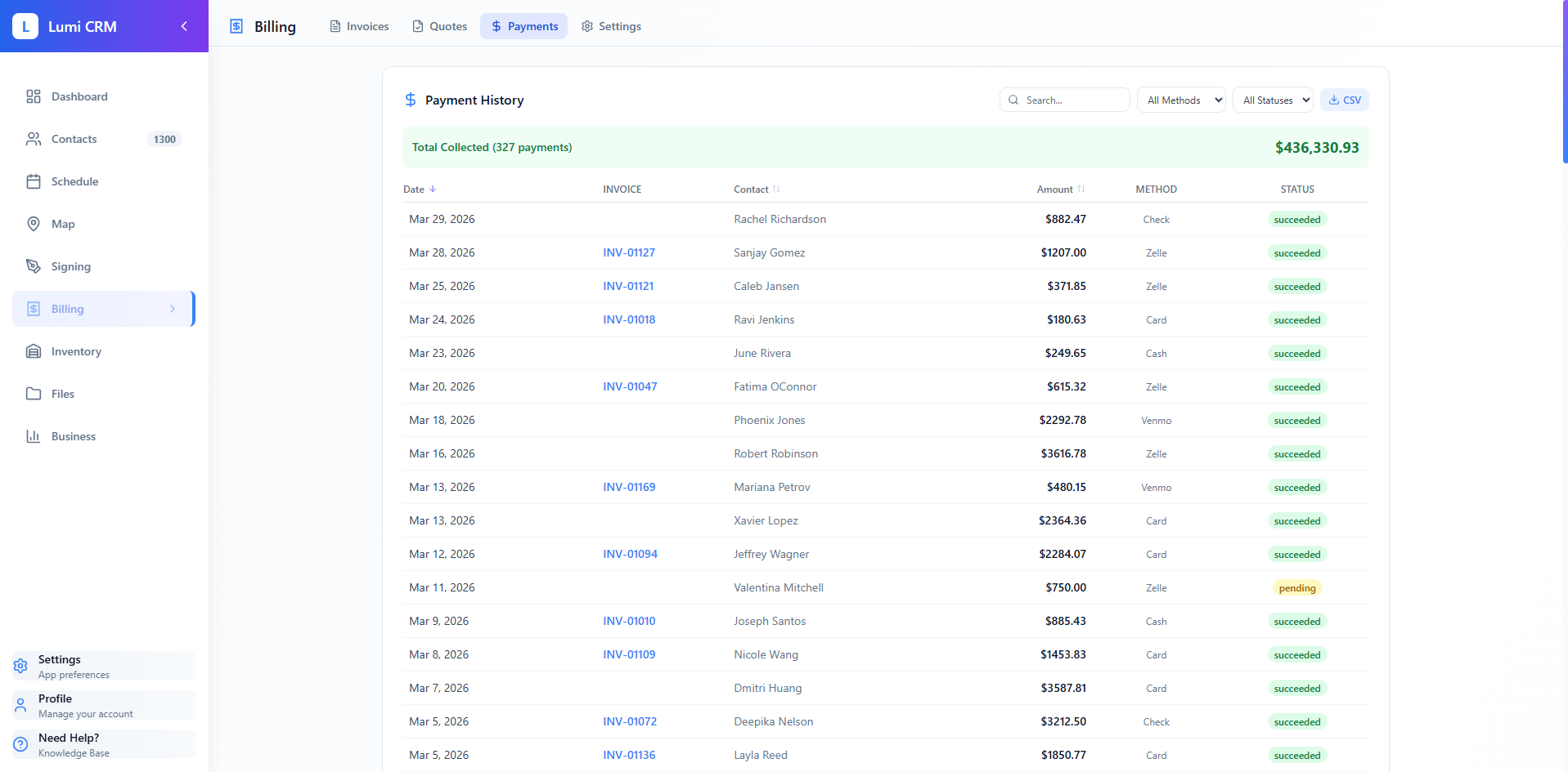 Lumi-CRM — Payment History