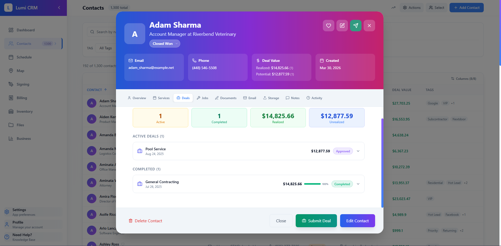 Lumi-CRM — Contact Deals