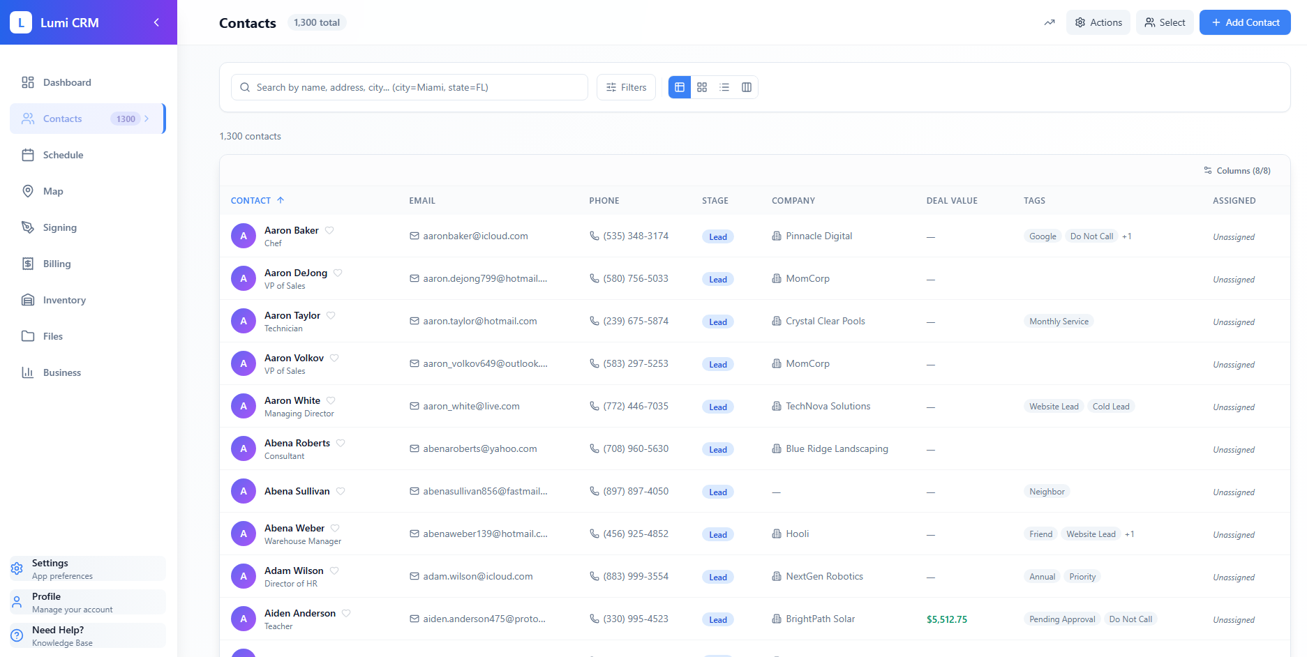 Lumi-CRM — Contacts