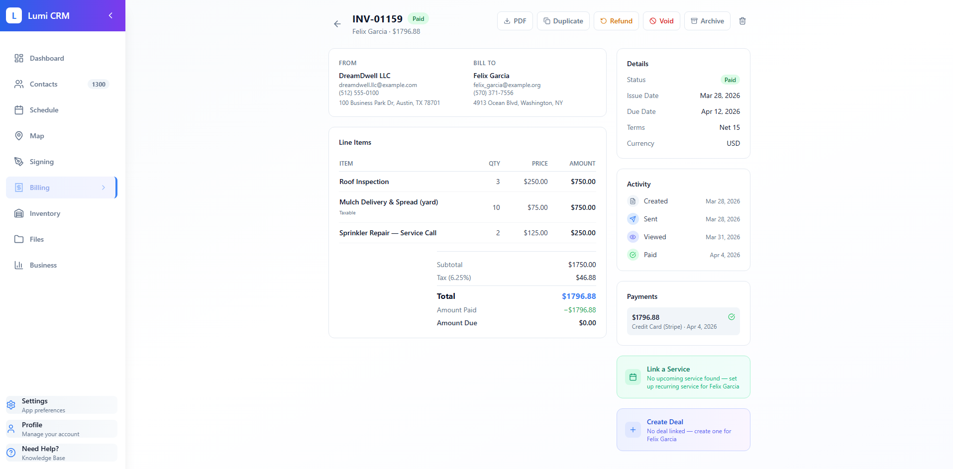 Lumi-CRM Invoice Example