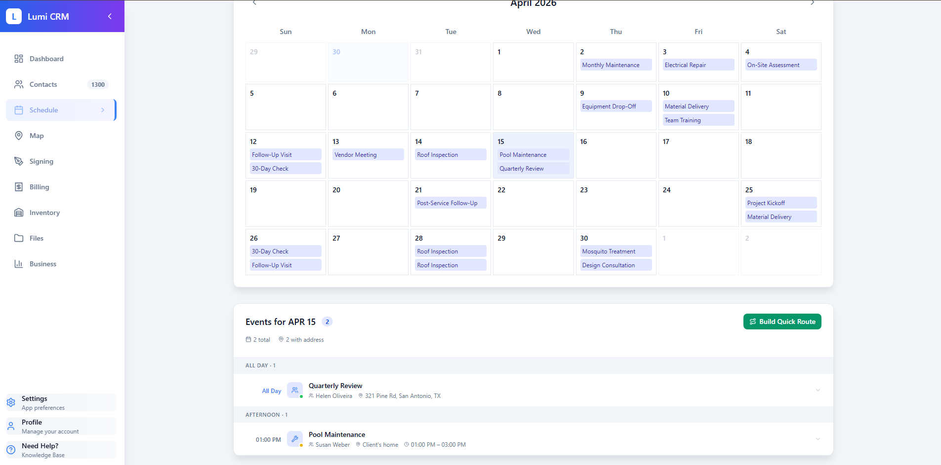 Lumi-CRM — Scheduling
